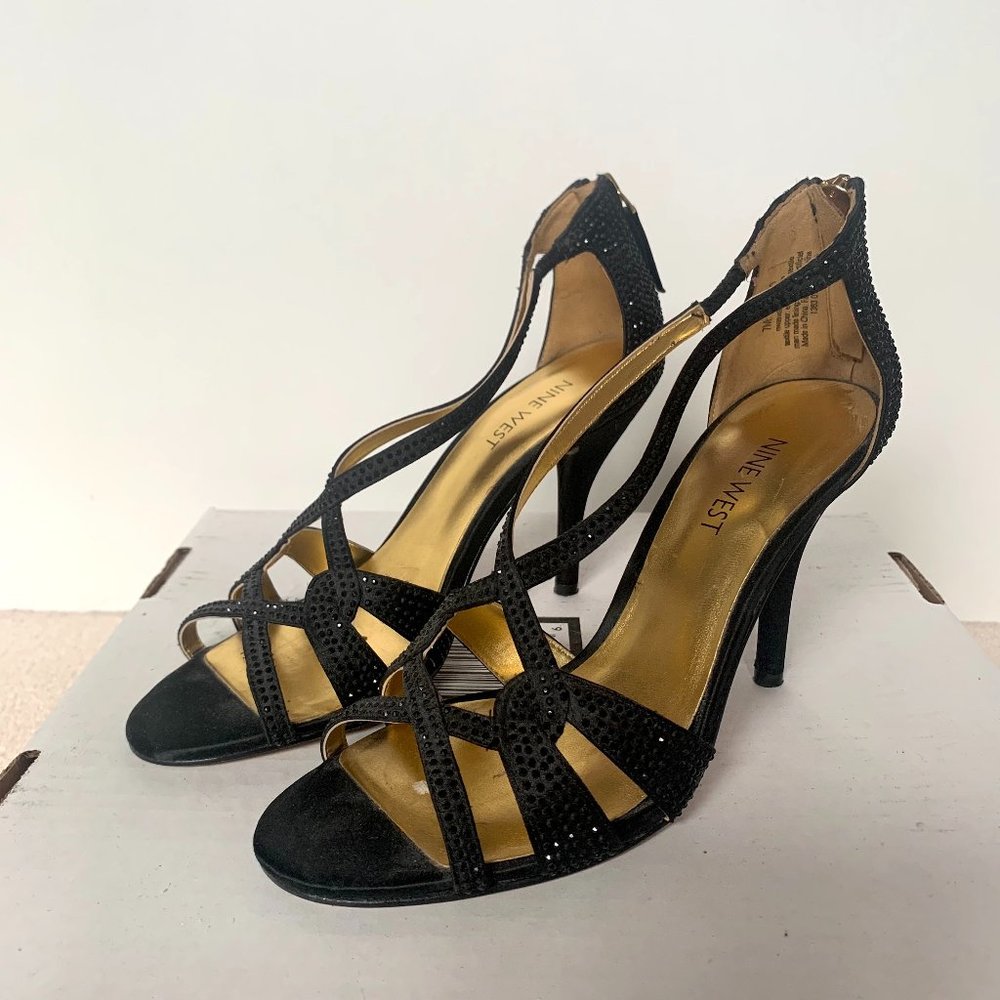 Nine West Black Studs Sandals Heels - Size 7